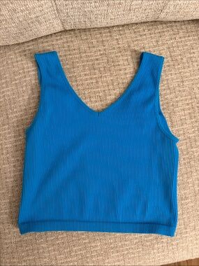 Active USA V-Neck Ribbed Tank Top - Teal